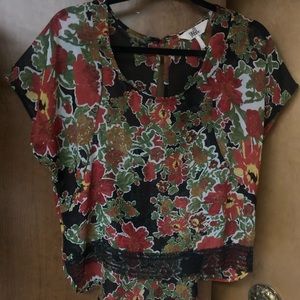Flowy floral and lace sheer top